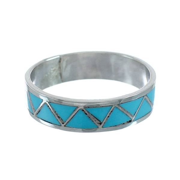 Turquoise Native American Zuni Genuine Sterling Silver Ring Size 7-3/4 JX129704